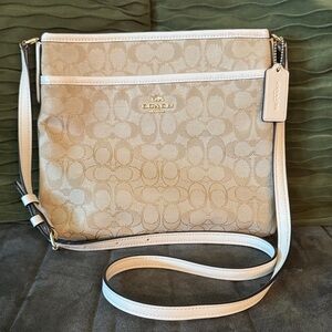 Coach Signature Beige and Cream Crossbody Bag